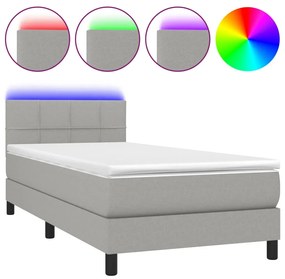 3133125 vidaXL Боксспринг легло с матрак и LED, светлосиво, 90x200 см, плат