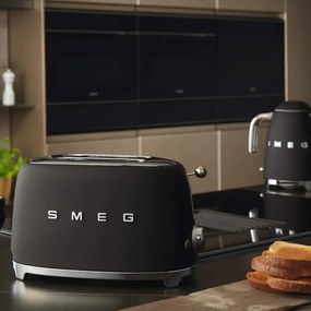 Тостер за хляб SMEG 50's Style TSF01BLMEU, 950W, 2 филии, 6 нива, Тавичка за трохи, Вграден кабел, Неръждаема стомана, Черен мат