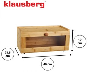 Кутия за хляб Klausberg KB 7924, 40 см, Акрилна предна част, Бамбук, Кафяв