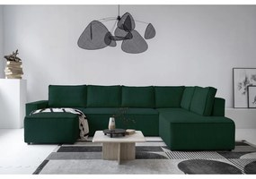 Тъмнозелен разтегателен ъглов диван от рипсено кадифе (десен ъгъл/"U" форма) Brave Dave – Miuform