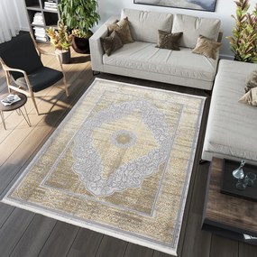 Изключителен модерен сив килим със златист ориенталски десен Ширина: 120 см | Дължина: 170 см