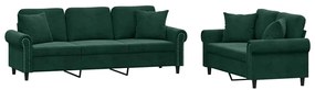 3202272 vidaXL Комплект дивани 2 части с възглавници, тъмнозелен, кадифе