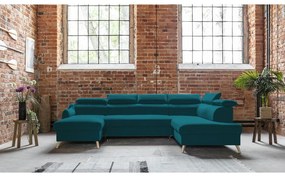 Тюркоазено кадифе, U-образен ъглов диван (десен ъгъл) Sweet Harmony - Miuform