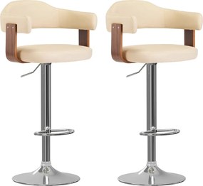 327335 vidaXL Бар табуретки, 2 бр, кремави, огънато дърво и изкуствена кожа