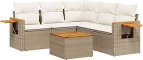 3226807 vidaXL Градински диван с възглавници, 6 части, бежов полиратан