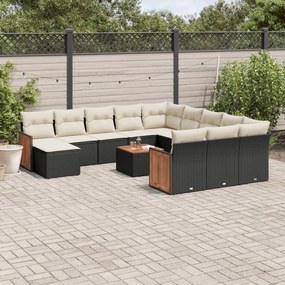 3228268 vidaXL Градински диван с възглавници, 13 части, черен, полиратан