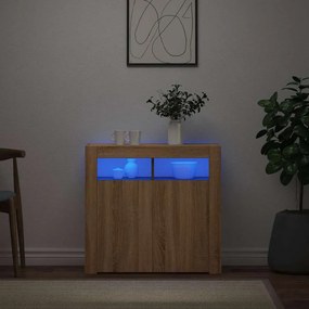 804331 vidaXL Сайдборд с LED светлини, сонома дъб, 80x35x75 см