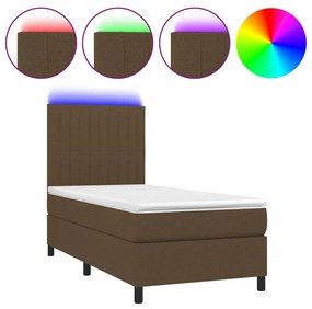 3135008 vidaXL Боксспринг легло с матрак и LED, тъмнокафява, 90x200 см, плат