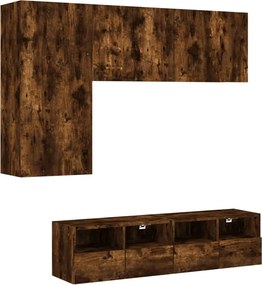 3216536 vidaXL ТВ стенни модули, 4 части, опушен дъб, инженерно дърво