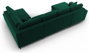 Зелен кадифен разтегателен ъглов диван с място за съхранение (десен ъгъл/U форма) Kyoto – Cosmopolitan Design