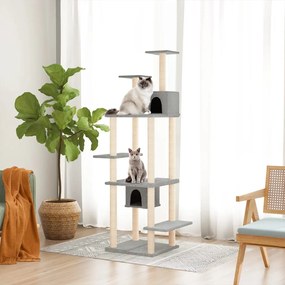 171688 vidaXL Котешко дърво със сизалени стълбове, светлосиво, 176 см