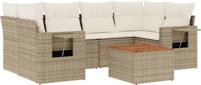 3224462 vidaXL Градински диван с възглавници, 7 части, бежов полиратан