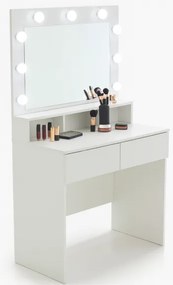 Бяла тоалетка с LED огледало, чекмеджета и отделения