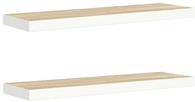 326580 vidaXL Окачени стенни рафтове, 2 бр, дъб и бял, 80x23,5x3,8 см, МДФ