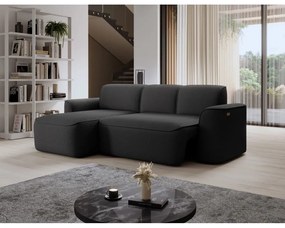 Антрацитен ъглов диван от прежда с примки от букле (ляв ъгъл) Ume – ELTAP