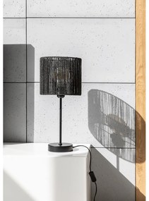 Черна настолна лампа с абажур от тъканa тръстика (височина 48 cm) Foresto – GTV