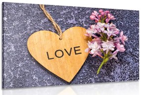 Картина на платно – Дървено сърце с надпис Love