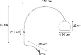 Интелигентна стенна дъгова лампа стомана с бял абажур вкл. WiFi G125 - Bow