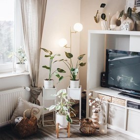 Подова лампа в стил Арт Деко златиста с опалово стъкло 2-светлина - Pallon