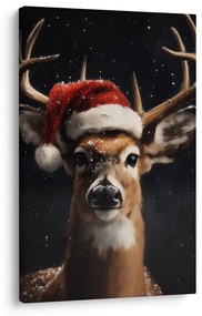 Картина на платно – Сладък елен с коледна шапка