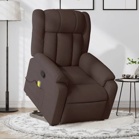 3205333 vidaXL Изправящ масажен реклайнер стол, тъмнокафяв, текстил