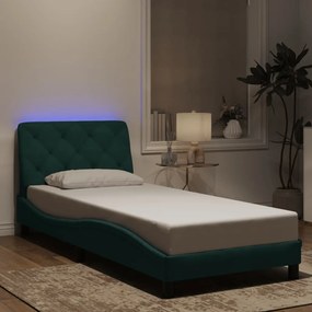 3213822 vidaXL Рамка за легло с LED осветление, тъмнозелена, 80x200 см, кадифе