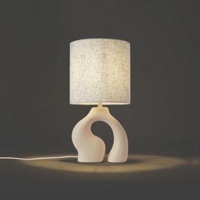 Japandi настолна лампа бежова с ленен абажур - Dahlia