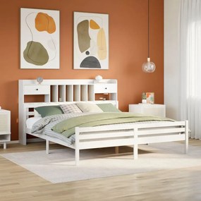 3322272 vidaXL Легло с етажерка за книги, без матрак, 200x200 см, бор масив