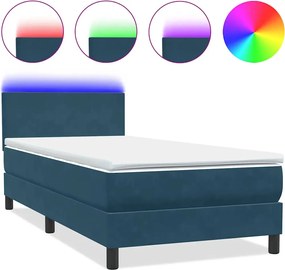 3316717 vidaXL Боксспринг легло с матрак и LED, тъмносиньо, 80x220 cm, кадифе