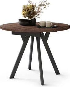 АЛМО Дъб Кафяв/черни крака - КРЪГЛА РАЗТЕГАТЕЛНА МАСА С Y-ОБРАЗНИ КРАКА В ЛОФТ/ИНДУСТРИАЛЕН СТИЛ ЗА ХОЛ ИЛИ ТРАПЕЗАРИЯ