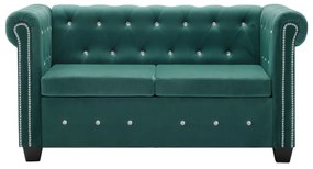 247149 vidaXL 2-местен Честърфийлд диван, кадифе, 146x75x72 см, зелен