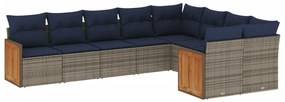 3260388 vidaXL Градински диван с възглавници, 9 части, полиратан, сив