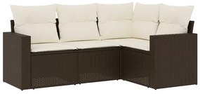 3218903 vidaXL Градински комплект с възглавници, 4 части, кафяв, полиратан