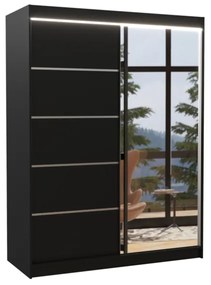 Гардероб с плъзгащи врати с огледало LIMBA, 150x200x58, черен