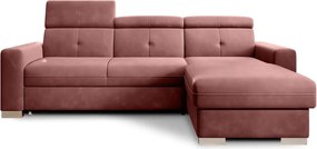 Розов кадифен разтегателен ъглов диван с място за съхранение (десен ъгъл) Fresia – ELTAP