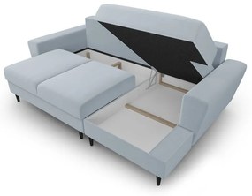 Светлосин кадифен разтегателен ъглов диван с място за съхранение (десен ъгъл) Kyoto – Cosmopolitan Design