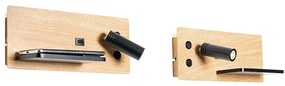 Комплект от 2 стенни лампи черни с дърво, включително LED с USB и индукционно зарядно - Riza