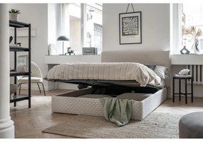 Бежово тапицирано двойно легло и решетка 140x200 cm Sleepy Luna - Miuform