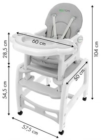 Ecotoys HC-223 Сив мултифункционален стол за хранене 3в1