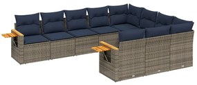 3227181 vidaXL Градински диван с възглавници, 10 части, полиратан, сив