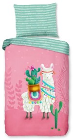 Розово-тюркоазено единично памучно детско спално бельо 140x200 cm Lalama – Good Morning