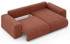Разтегателен ъглов диван с място за съхранение от рипсено кадифе в тухлен цвят (променлив) Luma – Ropez