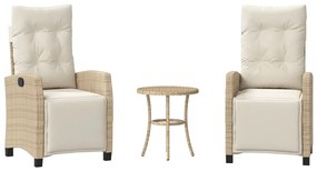 365252 vidaXL Бистро комплект с възглавници 3 части бежов полиратан