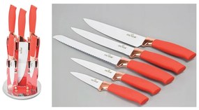 Комплект ножове с поставка ZILNER ZL 5119, 6 части, Керамично покритие, Червен