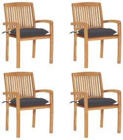 3073255 vidaXL Стифиращи градински столове с възглавници 4 бр тик масив