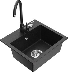 Mexen Milo гранитна мивка 1-камерна с кухненски смесител Telma, черно/сребристо - 6505-73-670200-70