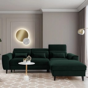 Тъмнозелен кадифен разтегателен ъглов диван с място за съхранение (десен ъгъл) Foble – ELTAP