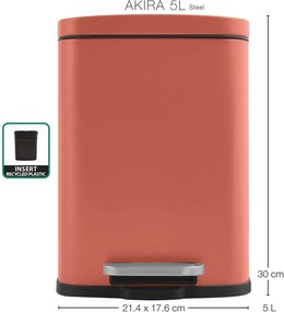 Теракотено стоманено кошче за боклук с педал 5 l Akira – Spirella