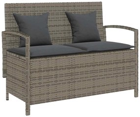 4104213 vidaXL Градинска пейка за съхранение с възглавница Grey Poly Rattan