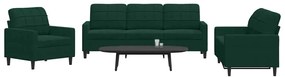 3278353 vidaXL Комплект дивани от 3 части с възглавници, тъмнозелен, кадифе